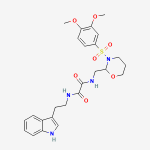 molecular formula C25H30N4O7S B2450930 N1-(2-(1H-吲哚-3-基)乙基)-N2-((3-((3,4-二甲氧基苯基)磺酰基)-1,3-恶唑烷-2-基)甲基)草酰胺 CAS No. 872976-37-9