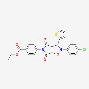 molecular formula C24H19ClN2O5S B2450936 ethyl 4-[2-(4-chlorophenyl)-4,6-dioxo-3-thien-2-ylhexahydro-5H-pyrrolo[3,4-d]isoxazol-5-yl]benzoate CAS No. 1005040-51-6