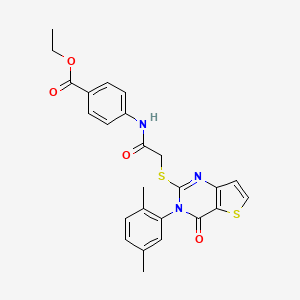 molecular formula C25H23N3O4S2 B2450948 Ethyl 4-[({[3-(2,5-dimethylphenyl)-4-oxo-3,4-dihydrothieno[3,2-d]pyrimidin-2-yl]sulfanyl}acetyl)amino]benzoate CAS No. 1291848-18-4