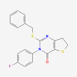 molecular formula C19H15FN2OS2 B2450955 2-(benzylthio)-3-(4-fluorophenyl)-6,7-dihydrothieno[3,2-d]pyrimidin-4(3H)-one CAS No. 850915-82-1