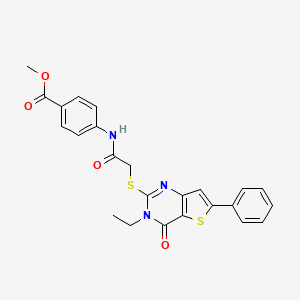 molecular formula C24H21N3O4S2 B2450968 Methyl 4-(2-((3-ethyl-4-oxo-6-phenyl-3,4-dihydrothieno[3,2-d]pyrimidin-2-yl)thio)acetamido)benzoate CAS No. 1189452-02-5