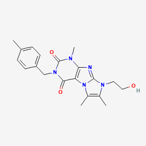 molecular formula C20H23N5O3 B2450984 8-(2-hydroxyethyl)-1,6,7-trimethyl-3-(4-methylbenzyl)-1H-imidazo[2,1-f]purine-2,4(3H,8H)-dione CAS No. 915933-23-2