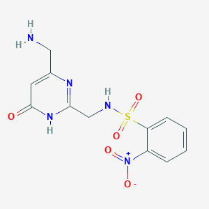 molecular formula C12H13N5O5S B2450993 N-[[4-(Aminomethyl)-6-oxo-1H-pyrimidin-2-yl]methyl]-2-nitrobenzenesulfonamide CAS No. 2138543-75-4