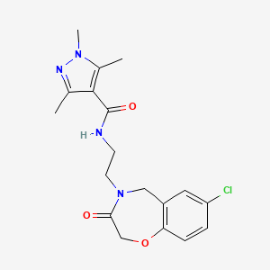 N-(2-(7-chloro-3-oxo-2,3-dihydrobenzo[f][1,4]oxazepin-4(5H)-yl)ethyl)-1,3,5-trimethyl-1H-pyrazole-4-carboxamide