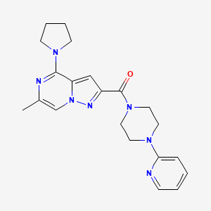 molecular formula C21H25N7O B2451055 [6-Methyl-4-(1-pyrrolidinyl)pyrazolo[1,5-a]pyrazin-2-yl][4-(2-pyridyl)piperazino]methanone CAS No. 1775441-88-7