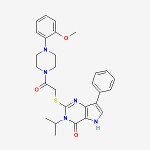 molecular formula C28H31N5O3S B2451071 3-isopropyl-2-((2-(4-(2-methoxyphenyl)piperazin-1-yl)-2-oxoethyl)thio)-7-phenyl-3H-pyrrolo[3,2-d]pyrimidin-4(5H)-one CAS No. 1794829-42-7