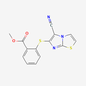 molecular formula C14H9N3O2S2 B2451074 2-[[5-氰基咪唑并[2,1-b][1,3]噻唑-6-基]硫代]苯甲酸甲酯 CAS No. 338395-45-2