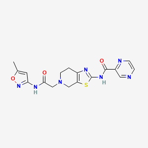 molecular formula C17H17N7O3S B2451079 N-(5-(2-((5-methylisoxazol-3-yl)amino)-2-oxoethyl)-4,5,6,7-tetrahydrothiazolo[5,4-c]pyridin-2-yl)pyrazine-2-carboxamide CAS No. 1351599-41-1