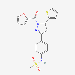 molecular formula C19H17N3O4S2 B2451114 N-(4-(1-(furan-2-carbonyl)-5-(thiophen-2-yl)-4,5-dihydro-1H-pyrazol-3-yl)phenyl)methanesulfonamide CAS No. 851718-30-4