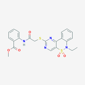 molecular formula C22H20N4O5S2 B2451117 methyl 2-({[(6-ethyl-5,5-dioxido-6H-pyrimido[5,4-c][2,1]benzothiazin-2-yl)thio]acetyl}amino)benzoate CAS No. 1111408-84-4