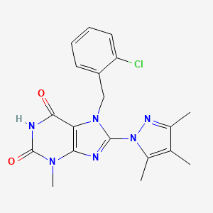 molecular formula C19H19ClN6O2 B2451122 7-[(2-chlorophenyl)methyl]-3-methyl-8-(3,4,5-trimethyl-1H-pyrazol-1-yl)-2,3,6,7-tetrahydro-1H-purine-2,6-dione CAS No. 1014012-30-6