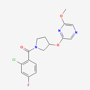 molecular formula C16H15ClFN3O3 B2451136 (2-氯-4-氟苯基)(3-((6-甲氧基吡嗪-2-基)氧基)吡咯烷-1-基)甲苯酮 CAS No. 2034317-12-7