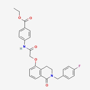 molecular formula C27H25FN2O5 B2451137 Ethyl 4-(2-((2-(4-fluorobenzyl)-1-oxo-1,2,3,4-tetrahydroisoquinolin-5-yl)oxy)acetamido)benzoate CAS No. 850905-98-5