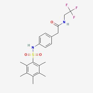 molecular formula C21H25F3N2O3S B2451150 2-(4-(2,3,4,5,6-pentamethylphenylsulfonamido)phenyl)-N-(2,2,2-trifluoroethyl)acetamide CAS No. 1235137-79-7