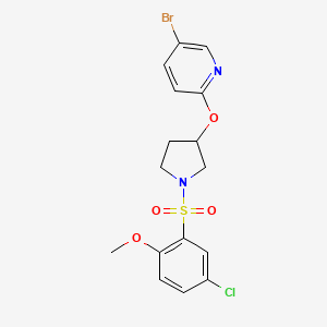 molecular formula C16H16BrClN2O4S B2451151 5-Bromo-2-((1-((5-chloro-2-methoxyphenyl)sulfonyl)pyrrolidin-3-yl)oxy)pyridine CAS No. 1903660-36-5