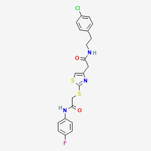 molecular formula C21H19ClFN3O2S2 B2451174 N-(4-chlorophenethyl)-2-(2-((2-((4-fluorophenyl)amino)-2-oxoethyl)thio)thiazol-4-yl)acetamide CAS No. 941980-80-9