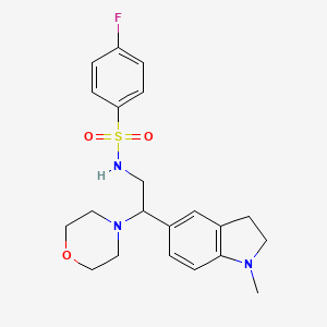 molecular formula C21H26FN3O3S B2451186 4-fluoro-N-(2-(1-methylindolin-5-yl)-2-morpholinoethyl)benzenesulfonamide CAS No. 946266-56-4