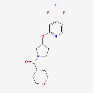 molecular formula C16H19F3N2O3 B2451189 (四氢-2H-吡喃-4-基)(3-((4-(三氟甲基)吡啶-2-基)氧代)吡咯烷-1-基)甲酮 CAS No. 2034615-90-0