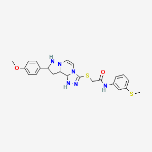 molecular formula C23H20N6O2S2 B2451191 2-{[11-(4-methoxyphenyl)-3,4,6,9,10-pentaazatricyclo[7.3.0.0^{2,6}]dodeca-1(12),2,4,7,10-pentaen-5-yl]sulfanyl}-N-[3-(methylsulfanyl)phenyl]acetamide CAS No. 1207048-15-4