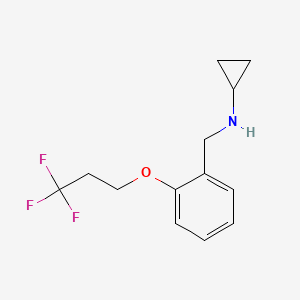 molecular formula C13H16F3NO B2451195 N-{[2-(3,3,3-trifluoropropoxy)phenyl]methyl}cyclopropanamine CAS No. 1378948-17-4