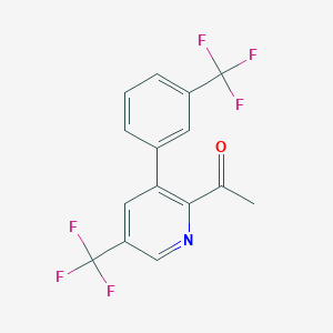 molecular formula C15H9F6NO B2451200 1-{5-(Trifluoromethyl)-3-[3-(trifluoromethyl)phenyl]-2-pyridinyl}-1-ethanone CAS No. 923676-85-1