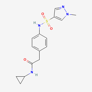 molecular formula C15H18N4O3S B2451214 N-cyclopropyl-2-(4-(1-methyl-1H-pyrazole-4-sulfonamido)phenyl)acetamide CAS No. 1448132-01-1