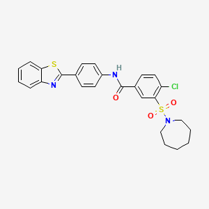 molecular formula C26H24ClN3O3S2 B2451215 3-(azepan-1-ylsulfonyl)-N-[4-(1,3-benzothiazol-2-yl)phenyl]-4-chlorobenzamide CAS No. 1021047-14-2