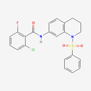 molecular formula C22H18ClFN2O3S B2451227 2-chloro-6-fluoro-N-(1-(phenylsulfonyl)-1,2,3,4-tetrahydroquinolin-7-yl)benzamide CAS No. 1005301-41-6