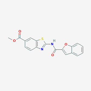 molecular formula C18H12N2O4S B245123 Methyl 2-[(1-benzofuran-2-ylcarbonyl)amino]-1,3-benzothiazole-6-carboxylate 