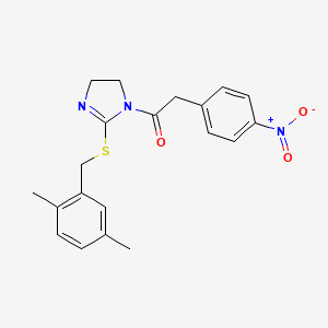 molecular formula C20H21N3O3S B2451230 1-(2-((2,5-dimethylbenzyl)thio)-4,5-dihydro-1H-imidazol-1-yl)-2-(4-nitrophenyl)ethanone CAS No. 851804-63-2