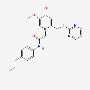 molecular formula C23H26N4O3S B2451246 N-(4-butylphenyl)-2-(5-methoxy-4-oxo-2-((pyrimidin-2-ylthio)methyl)pyridin-1(4H)-yl)acetamide CAS No. 941914-44-9