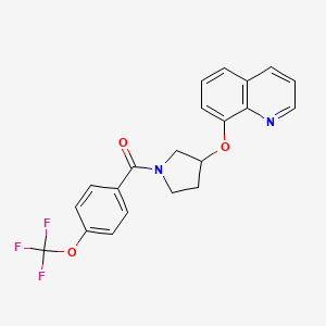 molecular formula C21H17F3N2O3 B2451249 (3-(Quinolin-8-yloxy)pyrrolidin-1-yl)(4-(trifluoromethoxy)phenyl)methanone CAS No. 1904135-98-3