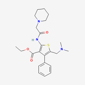 molecular formula C23H31N3O3S B2451263 Ethyl 5-((dimethylamino)methyl)-4-phenyl-2-(2-(piperidin-1-yl)acetamido)thiophene-3-carboxylate CAS No. 304862-85-9