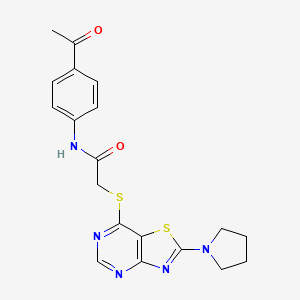 molecular formula C19H19N5O2S2 B2451265 N-(4-acetylphenyl)-2-((2-(pyrrolidin-1-yl)thiazolo[4,5-d]pyrimidin-7-yl)thio)acetamide CAS No. 1207035-63-9