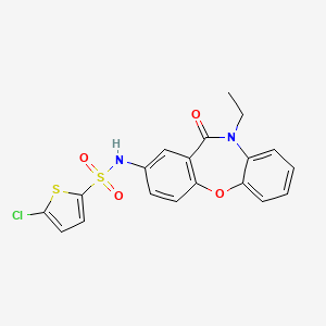 molecular formula C19H15ClN2O4S2 B2451267 5-chloro-N-(10-ethyl-11-oxo-10,11-dihydrodibenzo[b,f][1,4]oxazepin-2-yl)thiophene-2-sulfonamide CAS No. 922062-24-6