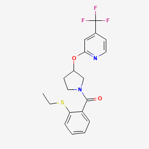 molecular formula C19H19F3N2O2S B2451274 (2-(Ethylthio)phenyl)(3-((4-(trifluoromethyl)pyridin-2-yl)oxy)pyrrolidin-1-yl)methanone CAS No. 2034471-22-0