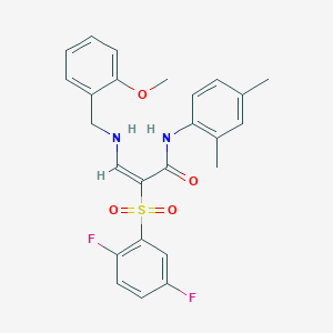 molecular formula C25H24F2N2O4S B2451279 (2E)-2-[(2,5-difluorophenyl)sulfonyl]-N-(2,4-dimethylphenyl)-3-[(2-methoxybenzyl)amino]acrylamide CAS No. 1993622-01-7