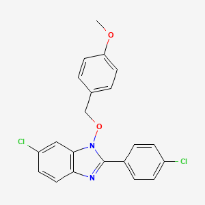 molecular formula C21H16Cl2N2O2 B2451293 4-({[6-chloro-2-(4-chlorophenyl)-1H-1,3-benzimidazol-1-yl]oxy}methyl)phenyl methyl ether CAS No. 338978-92-0