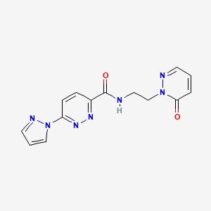 molecular formula C14H13N7O2 B2451294 N-(2-(6-oxopyridazin-1(6H)-yl)ethyl)-6-(1H-pyrazol-1-yl)pyridazine-3-carboxamide CAS No. 1351595-30-6