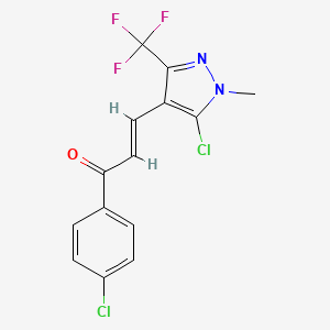 molecular formula C14H9Cl2F3N2O B2451296 3-[5-chloro-1-methyl-3-(trifluoromethyl)-1H-pyrazol-4-yl]-1-(4-chlorophenyl)prop-2-en-1-one CAS No. 648859-48-7