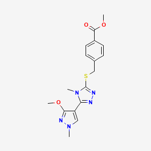 molecular formula C17H19N5O3S B2451299 4-(((5-(3-甲氧基-1-甲基-1H-吡唑-4-基)-4-甲基-4H-1,2,4-三唑-3-基)硫代)甲基)苯甲酸甲酯 CAS No. 1014092-09-1