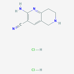 molecular formula C9H12Cl2N4 B2451315 2-氨基-5,6,7,8-四氢-1,6-萘啶-3-腈；二盐酸盐 CAS No. 2551115-24-1