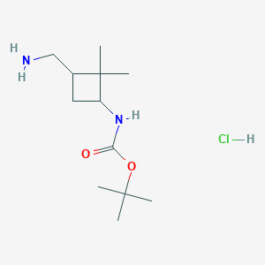 molecular formula C12H25ClN2O2 B2451317 Tert-butyl N-[3-(aminomethyl)-2,2-dimethylcyclobutyl]carbamate;hydrochloride CAS No. 2416233-98-0