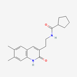 molecular formula C19H24N2O2 B2451327 N-[2-(6,7-dimethyl-2-oxo-1H-quinolin-3-yl)ethyl]cyclopentanecarboxamide CAS No. 851096-25-8