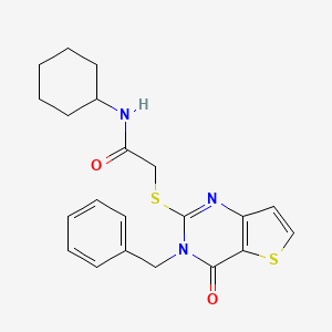 molecular formula C21H23N3O2S2 B2451333 2-(3-benzyl-4-oxothieno[3,2-d]pyrimidin-2-yl)sulfanyl-N-cyclohexylacetamide CAS No. 451468-56-7