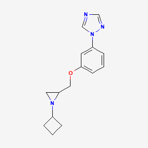molecular formula C15H18N4O B2451340 1-[3-[(1-Cyclobutylaziridin-2-yl)methoxy]phenyl]-1,2,4-triazole CAS No. 2411311-43-6