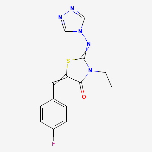 molecular formula C14H12FN5OS B2451341 3-ethyl-5-[(Z)-(4-fluorophenyl)methylidene]-2-(4H-1,2,4-triazol-4-ylimino)-1,3-thiazolan-4-one CAS No. 478078-08-9