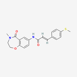 molecular formula C20H20N2O3S B2451345 (E)-N-(4-methyl-5-oxo-2,3,4,5-tetrahydrobenzo[f][1,4]oxazepin-7-yl)-3-(4-(methylthio)phenyl)acrylamide CAS No. 1448140-42-8