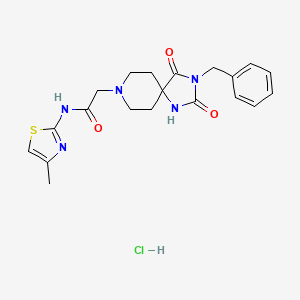 molecular formula C20H24ClN5O3S B2451360 盐酸2-(3-苄基-2,4-二氧代-1,3,8-三氮螺[4.5]癸-8-基)-N-(4-甲基噻唑-2-基)乙酰胺 CAS No. 1217037-52-9