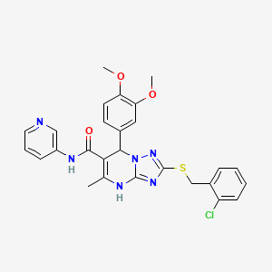 molecular formula C27H25ClN6O3S B2451364 2-((2-chlorobenzyl)thio)-7-(3,4-dimethoxyphenyl)-5-methyl-N-(pyridin-3-yl)-4,7-dihydro-[1,2,4]triazolo[1,5-a]pyrimidine-6-carboxamide CAS No. 536991-93-2